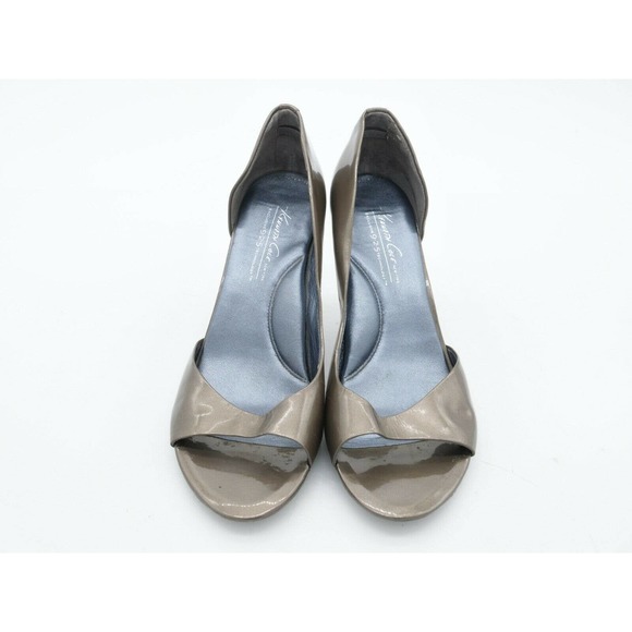Kenneth Cole Heels Womens 8.5 Gray Patent Leather Open Toe D'Orsay Pumps Slip On - Picture 7 of 11